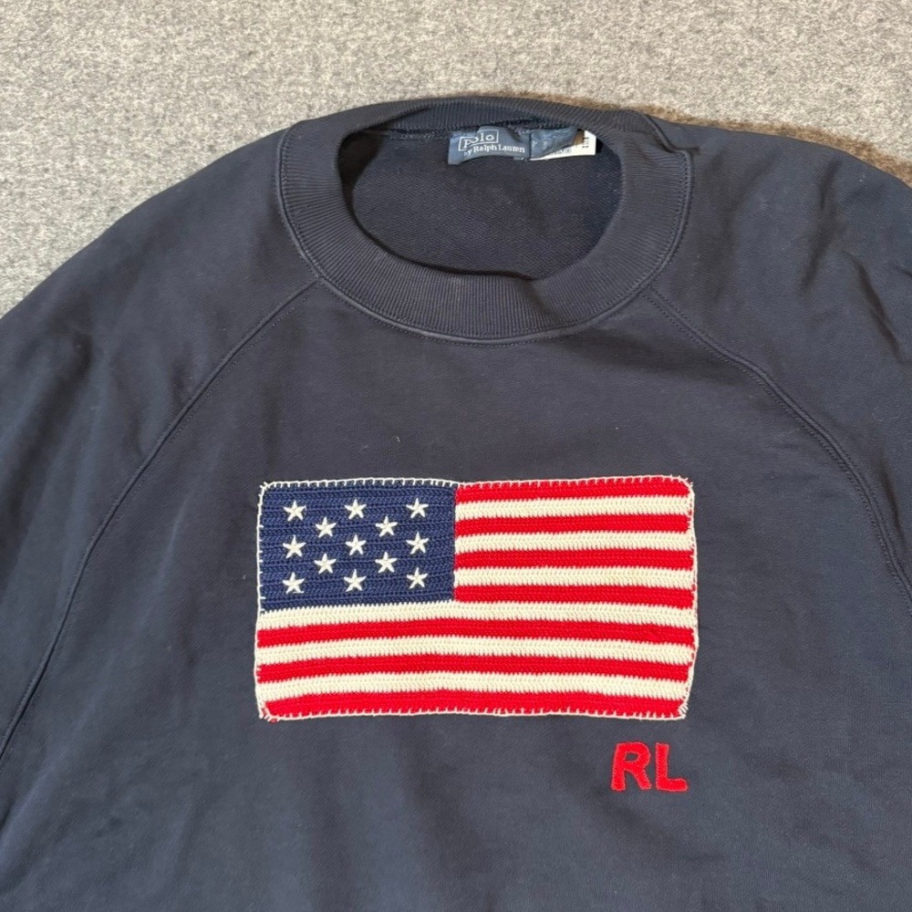 Polo Ralph Lauren French Terry Logo American Flag Sweatshirt Women M Blue Boxy - Picture 4 of 10